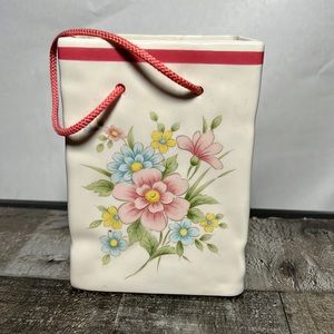 Vintage 1986 FTDA Ceramic Vase Floral Design Made in Japan